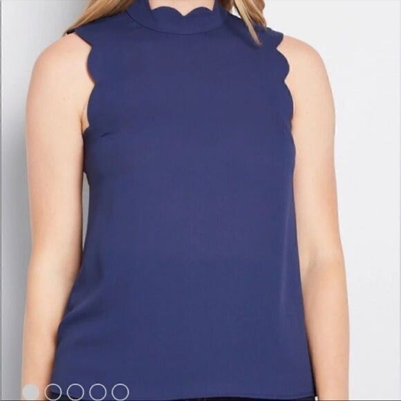 Modcloth Outstanding Scallops Sleeveless Blouse Navy Blue 4X - Picture 3 of 12
